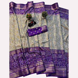 grey-purple-woven-with-bandhani-printed-dola-silk-saree