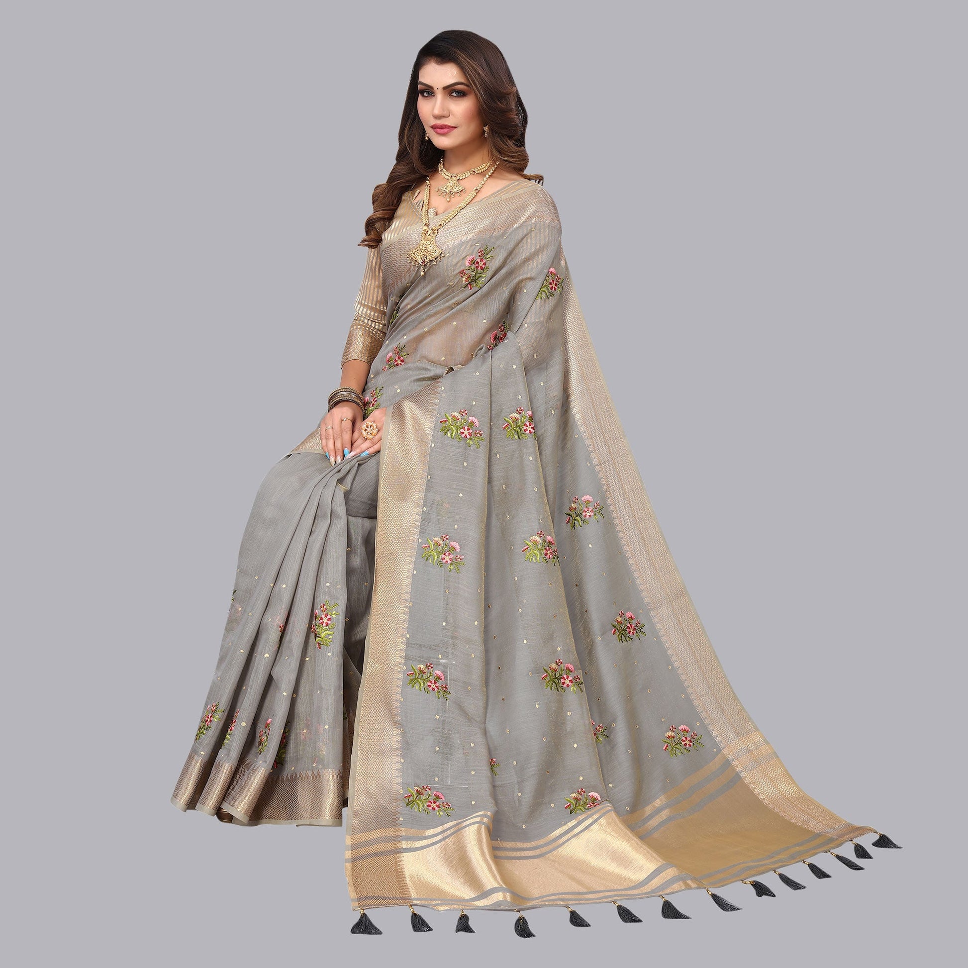 grey-floral-embroidered-cotton-silk-saree-with-zari-border