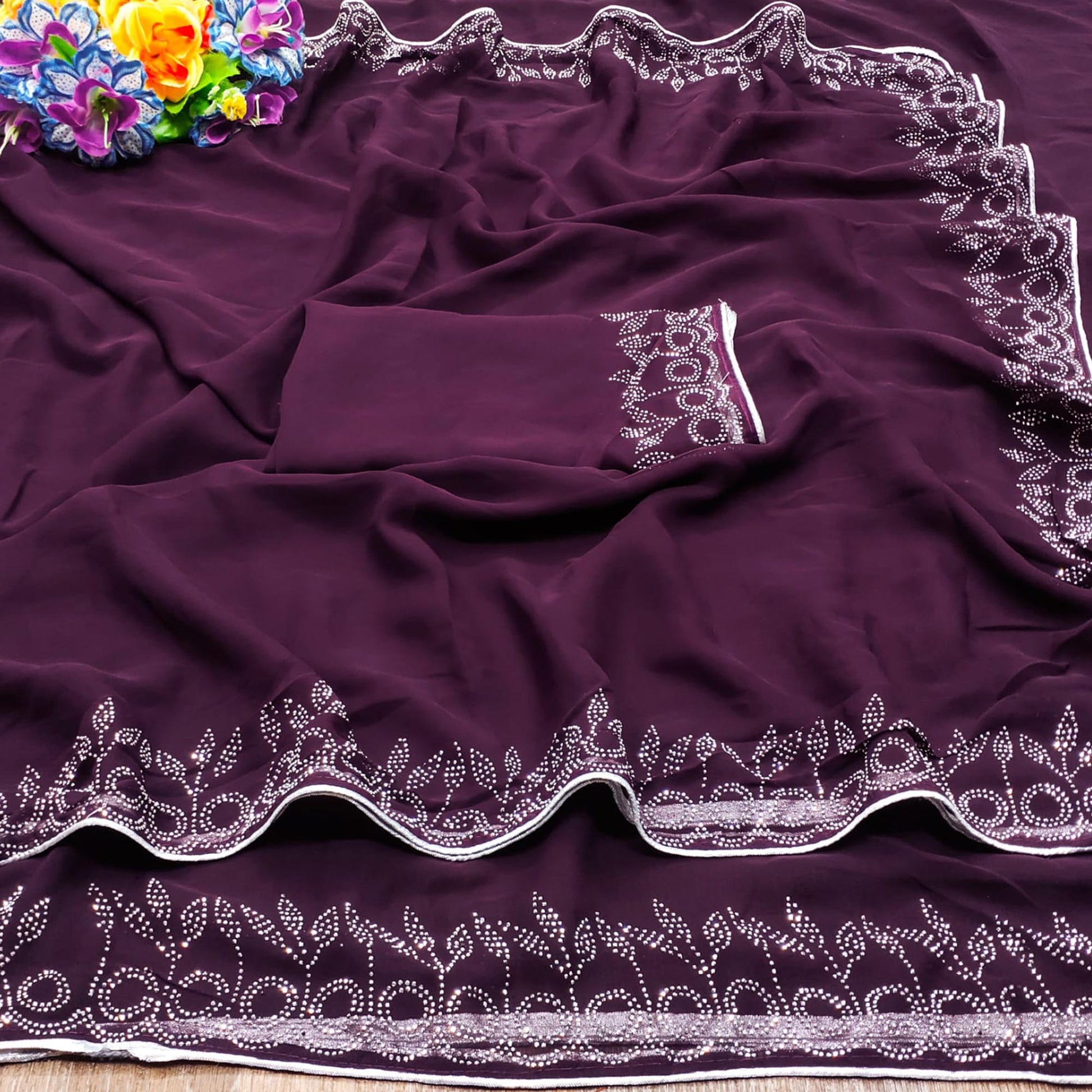 Purple Swarovski Work Embroidered Georgette Saree