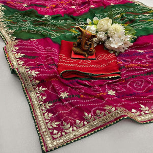 Multicolor Bandhani Printed Georgette Saree With Tassels
