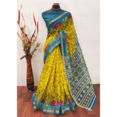 green-checks-zari-woven-with-printed-linen-saree