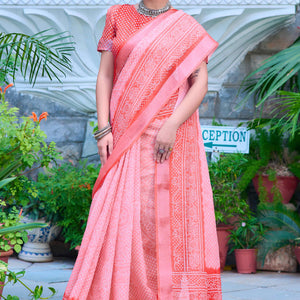 Gajri Pink Bandhani Printed Linen Saree