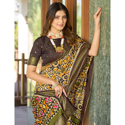 Brown Patola Printed Dola Silk Saree