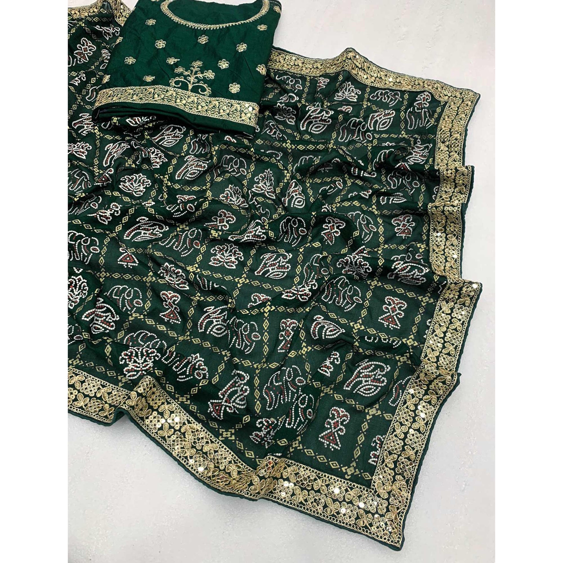 green-bandhani-printed-vichitra-silk-saree-1
