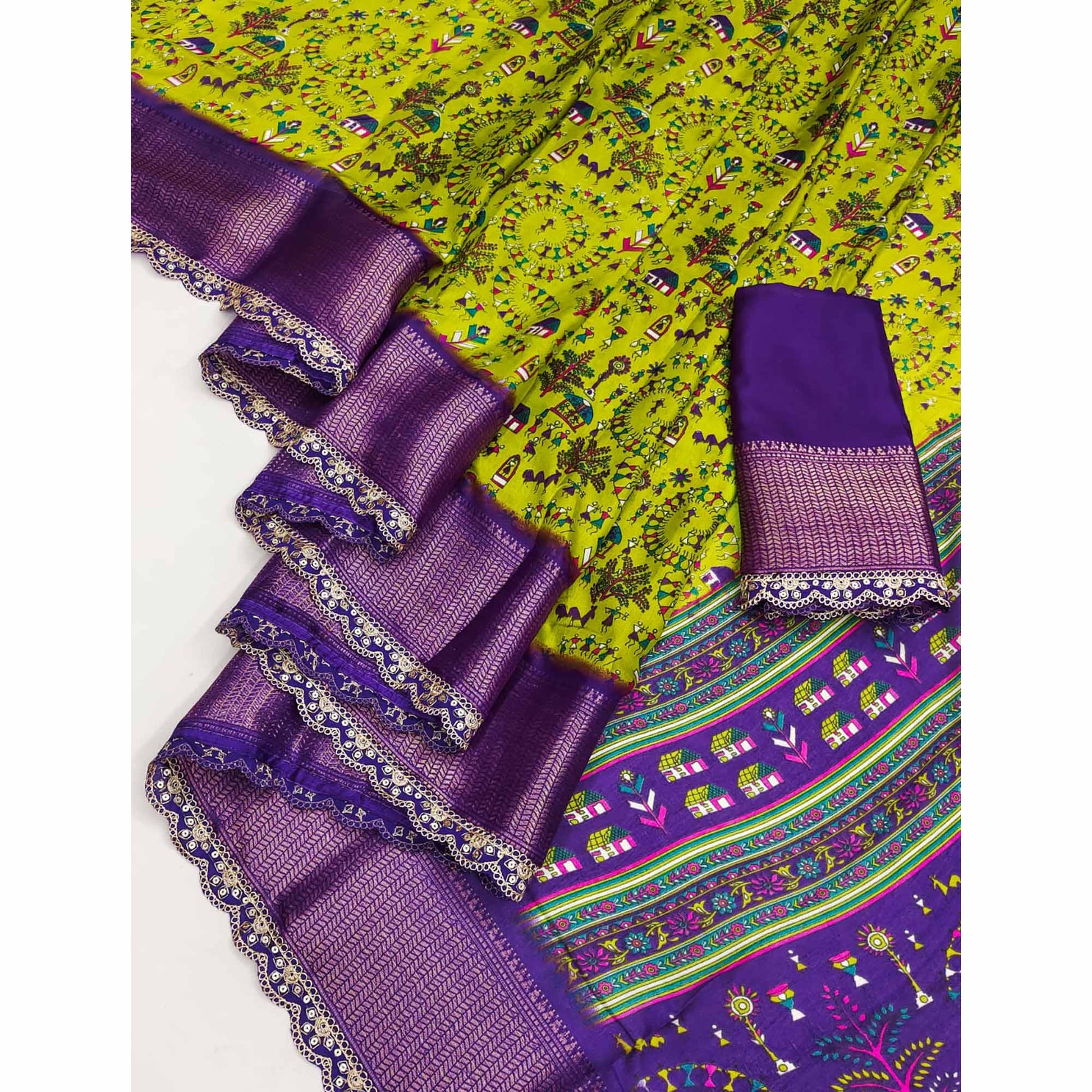 green-warli-printed-dola-silk-saree-with-zari-border-1