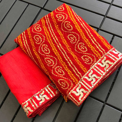 Maroon Bandhani Printed Georgette Saree