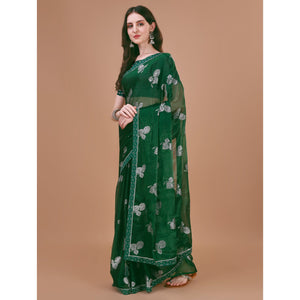 green-floral-foil-printed-chiffon-saree