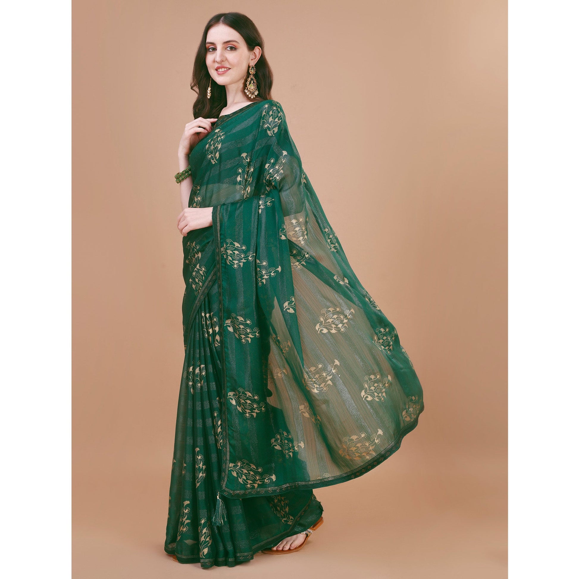 green-foil-printed-chiffon-saree-with-lace-border