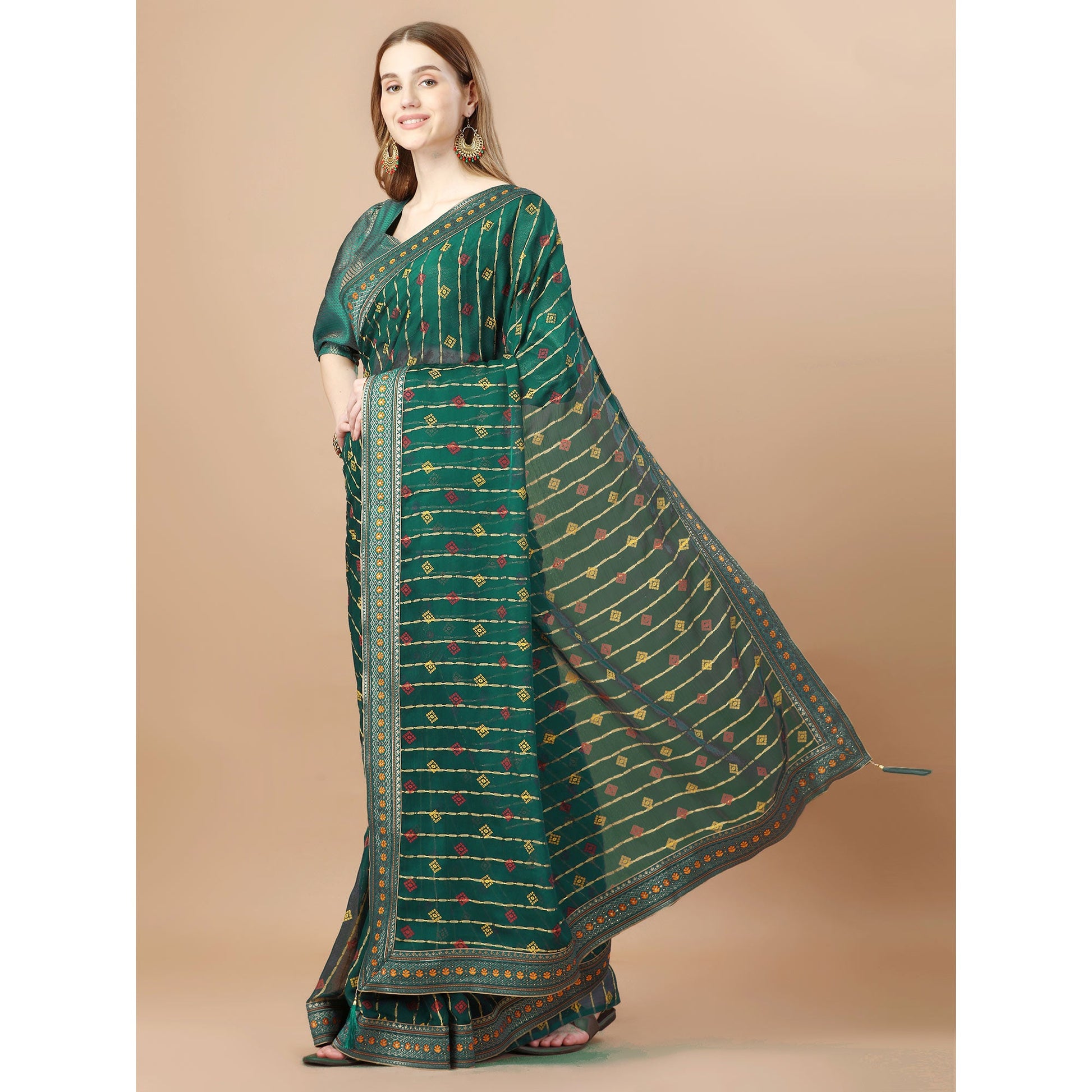 green-foil-printed-chiffon-saree-with-lace-border-1