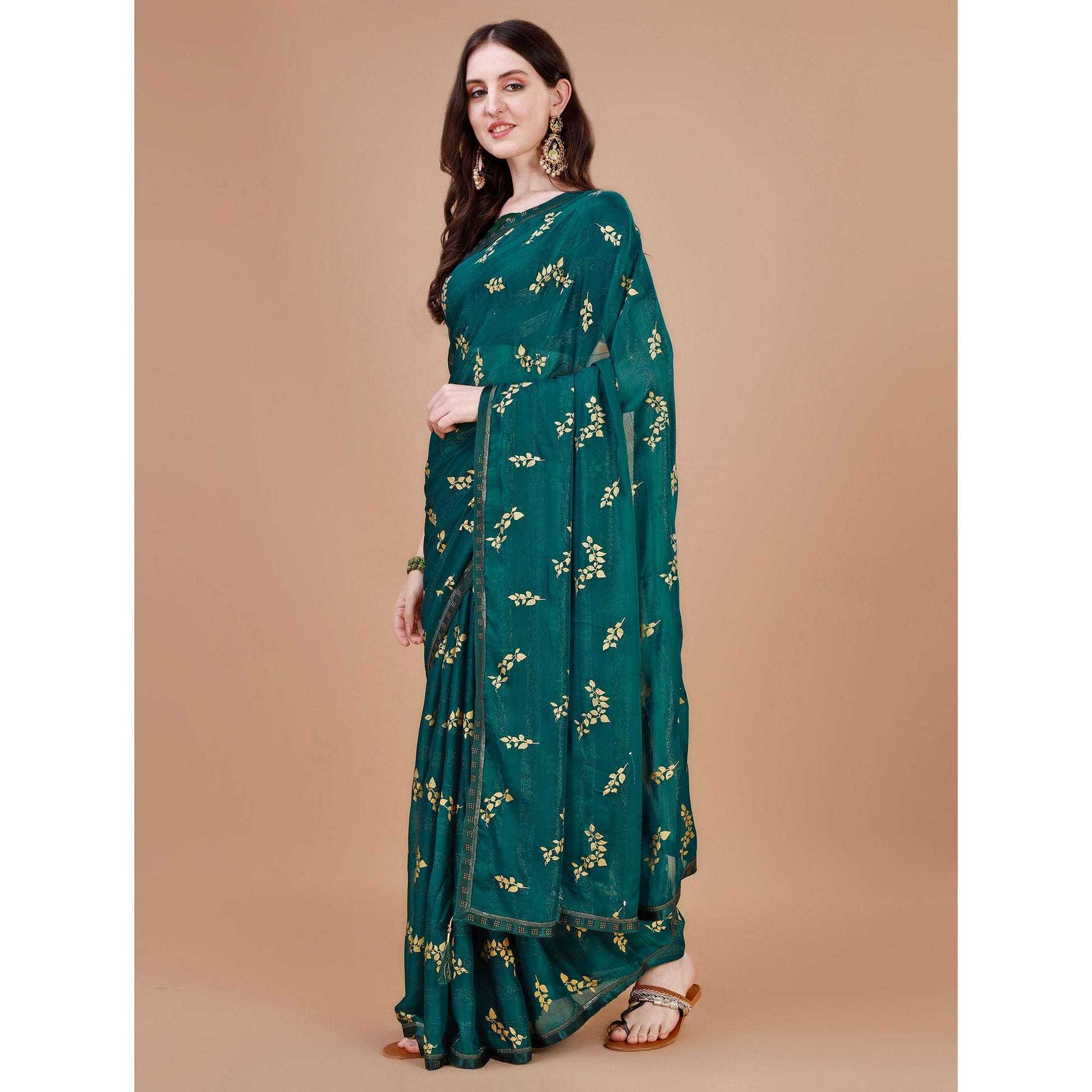green-foil-printed-chiffon-saree-with-lace-border-2