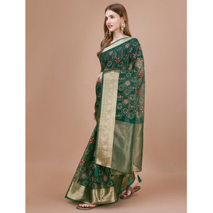 green-bandhani-printed-organza-saree-with-woven-border-1
