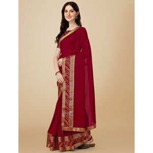 Maroon Solid Vichitra Silk Saree