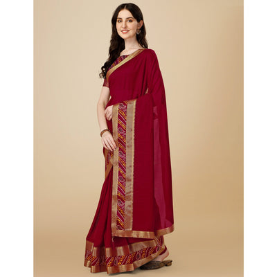 Maroon Solid Vichitra Silk Saree