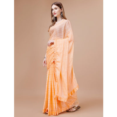 Light Orange Zari Work Chiffon Saree