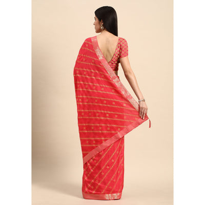 Gajri Pink Floral Foil Printed Chiffon Saree With Tassels