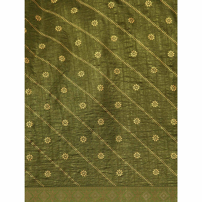 Mehendi Green Floral Foil Printed Vichitra Silk Saree