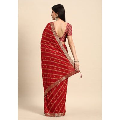 Maroon Floral Foil Printed Vichitra Silk Saree