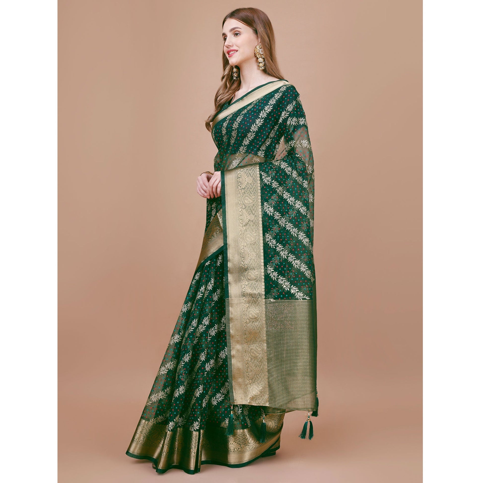 green-foil-printed-organza-saree-with-woven-border
