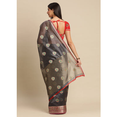 Grey Woven Organza Saree