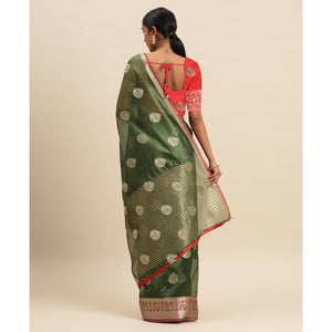 Mehendi Woven Organza Saree