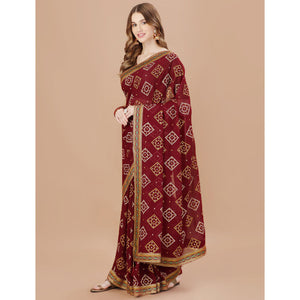 Brown Bandhani Printed Chiffon Saree