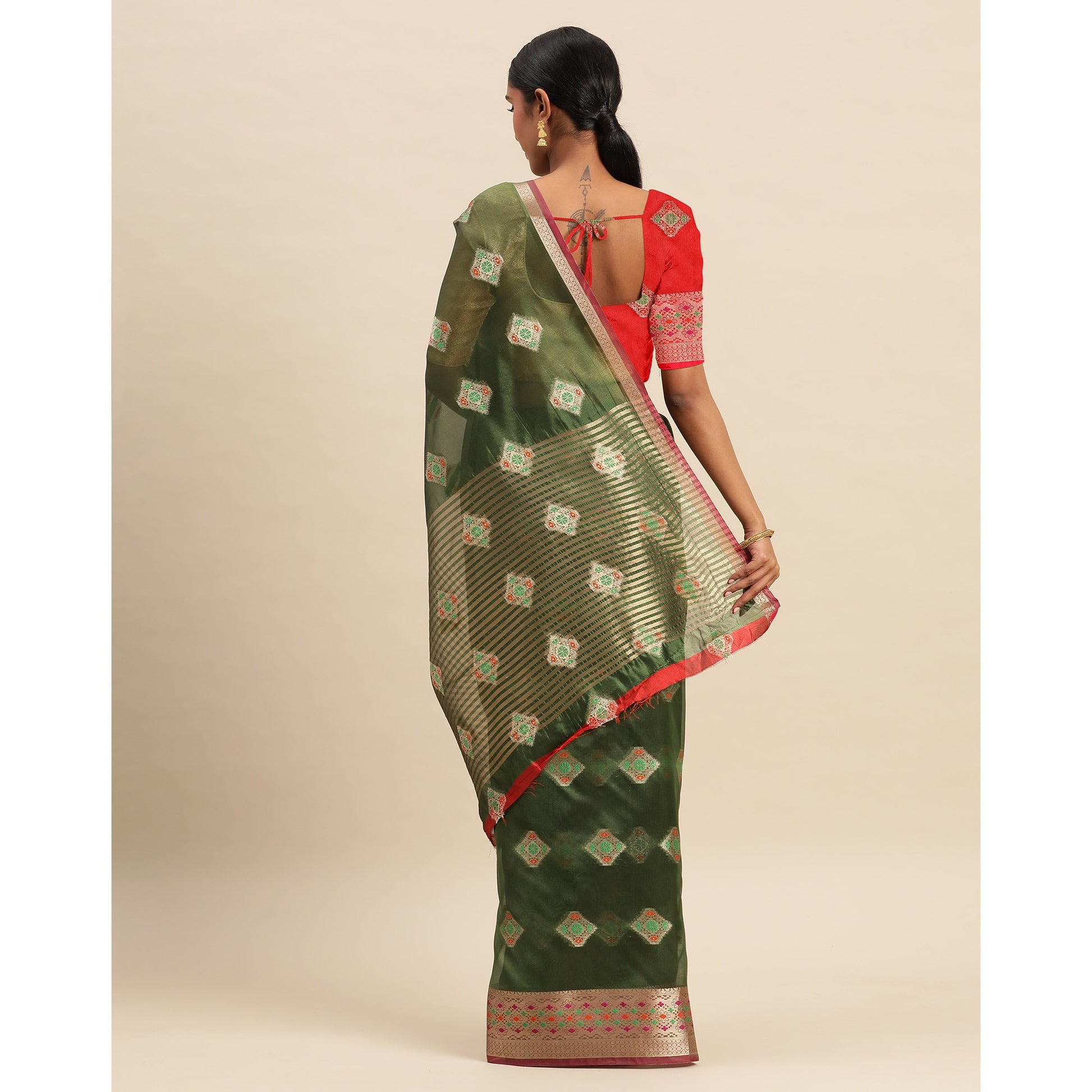 Mehendi Woven Organza Saree