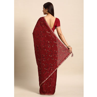 Brown Foil Printed Chiffon Saree