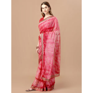 Gajari Pink Zari Work Chiffon Saree Lace Border