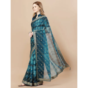 Blue Zari Work Chiffon Saree Lace Border