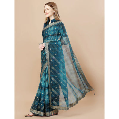 Blue Zari Work Chiffon Saree Lace Border