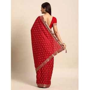 Maroon Floral Printed Vichitra Silk Saree With Tassels