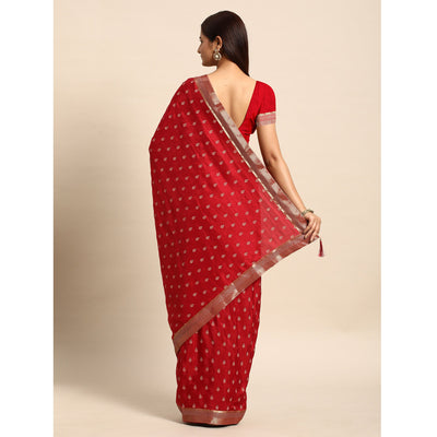 Maroon Floral Printed Vichitra Silk Saree With Tassels