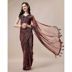 Maroon Floral Printed Rayon Saree