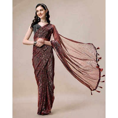 Maroon Floral Printed Rayon Saree