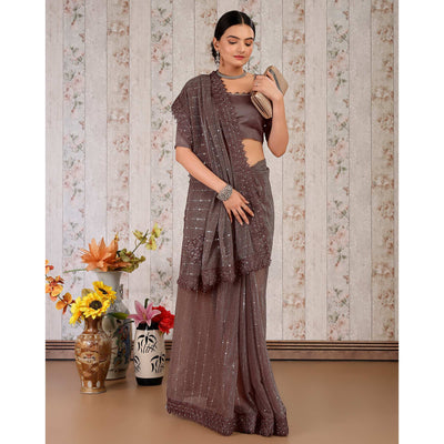 Brown Tikali With Floral Embroidered Lycra Saree