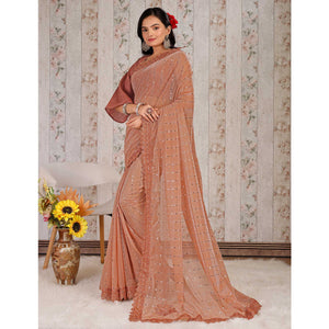Dusty Peach Tikali With Floral Embroidered Lycra Saree