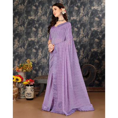 Lavender Tikali With Floral Embroidered Lycra Saree