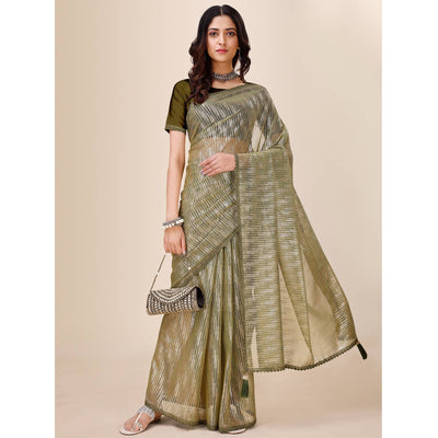 Mehandi Green Foil Printed Lycra Saree