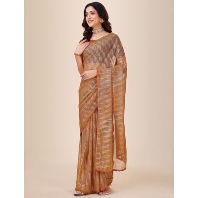 Chikoo Foil Printed Lycra Saree