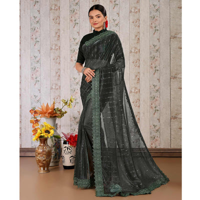 green-tikali-work-lycra-saree-with-embroidered-lace-border