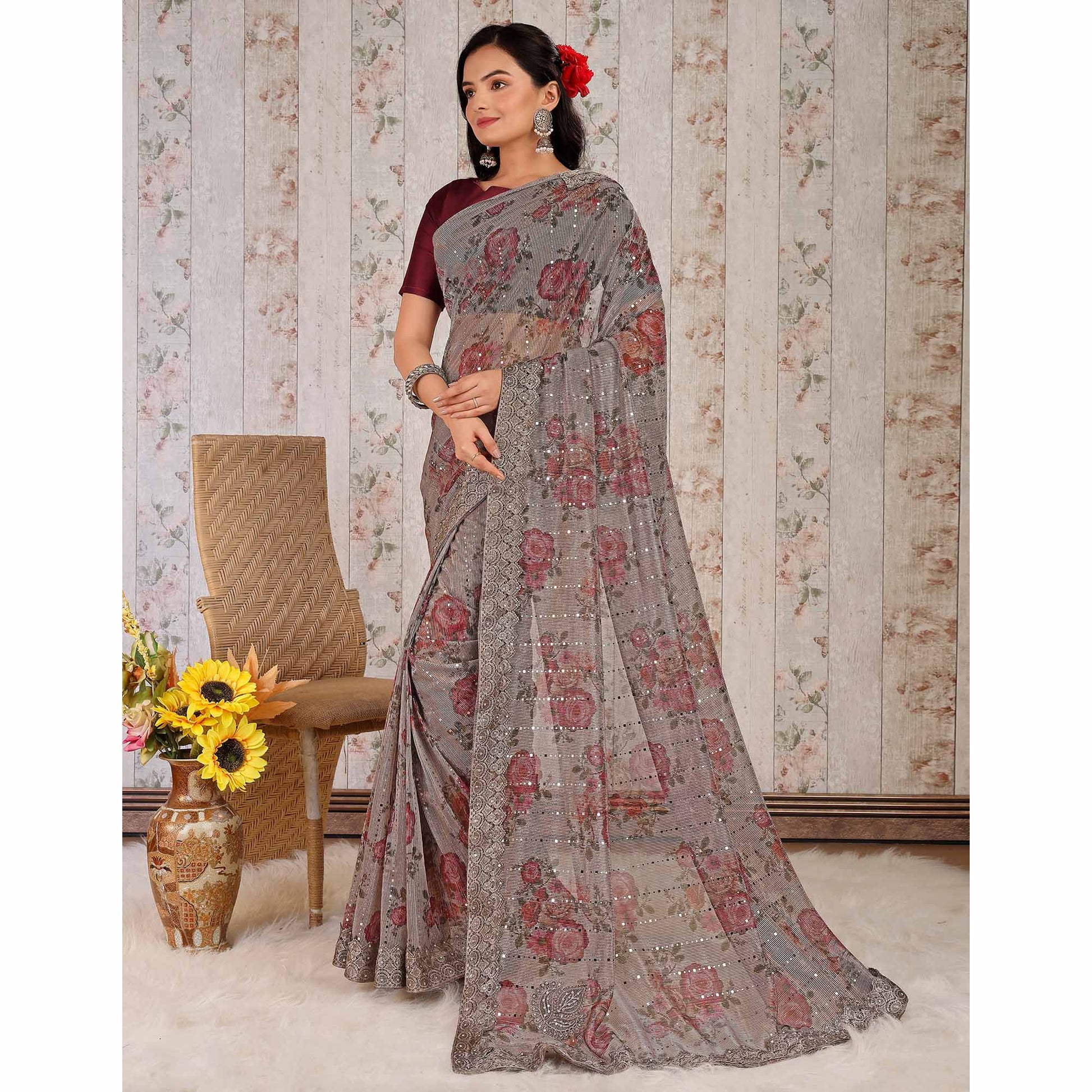 grey-floral-digital-printed-lycra-saree-with-embroidered-border