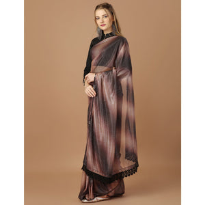 Brown Digital Printed Lycra Saree With Lace Border