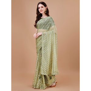 Light Green Foil Printed Lycra Saree