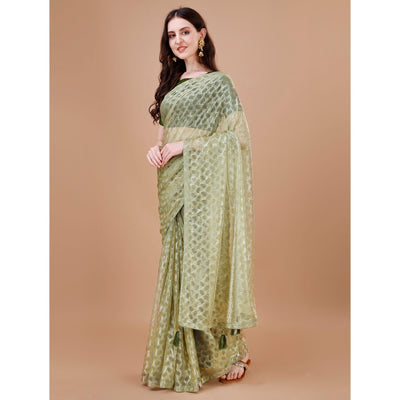 Light Green Foil Printed Lycra Saree