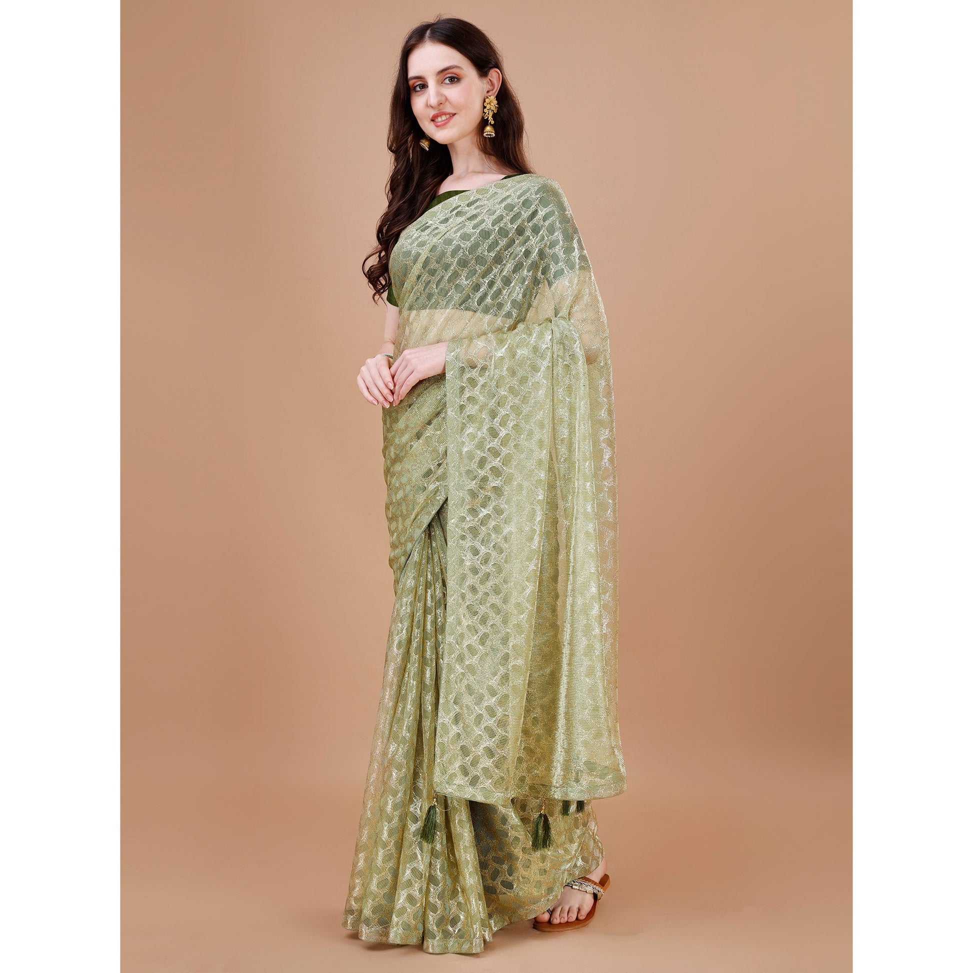 Light Green Foil Printed Lycra Saree