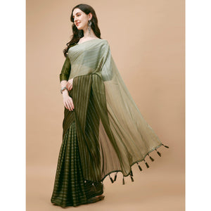 Mehendi Green Zari Woven Chiffon Saree