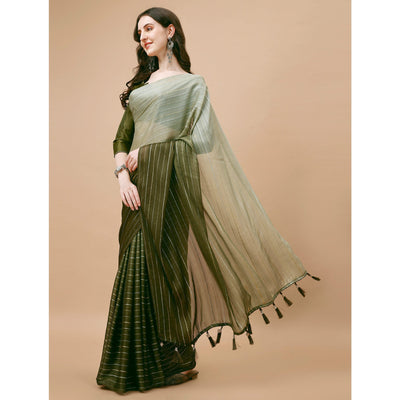 Mehendi Green Zari Woven Chiffon Saree