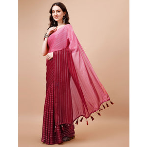 Maroon Zari Woven Chiffon Saree