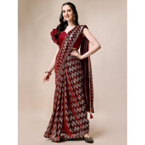 Maroon Digital Foil Printed Rayon Saree