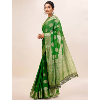 green-woven-chiffon-saree-with-tassels